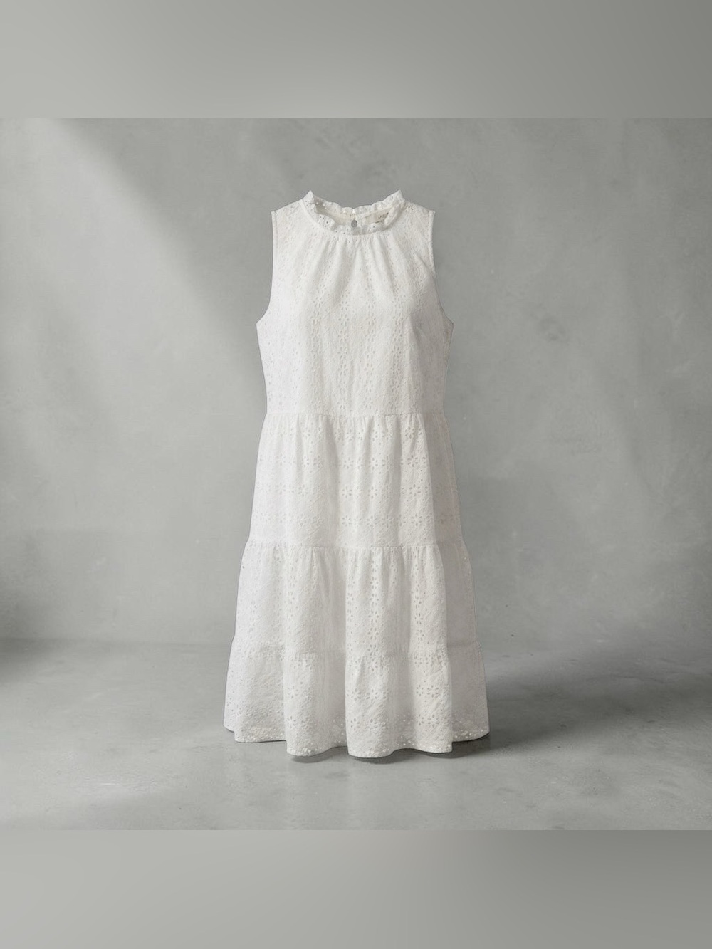 LOFT White Sleeveless Eyelet Tiered Dress